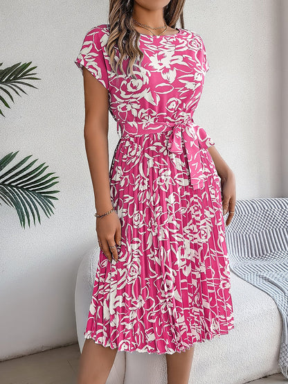 Monique | Elegante Bloemenjurk met Taille Ceintuur