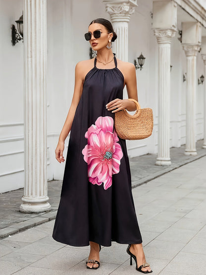 Nelly | Elegante Bloemenprint Halternek Mouwloze Maxi-Jurk