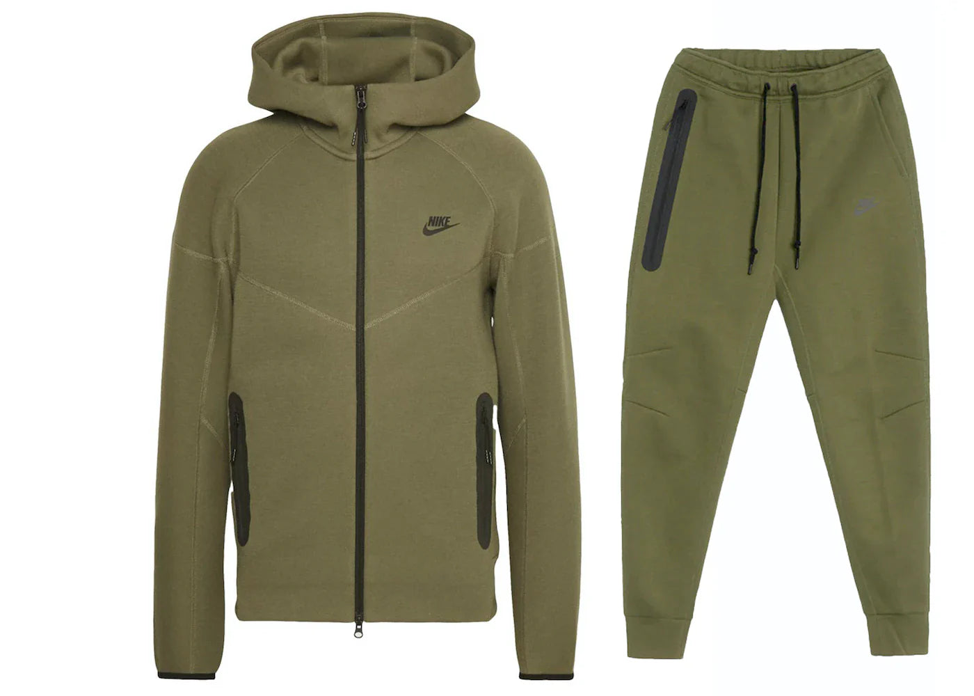 Nike Sportswear Tech Fleece Windrunner Set mit durchgehendem Reißverschluss und Jogginghose, Mitteloliv/Schwarz | 1 + 1 gratis
