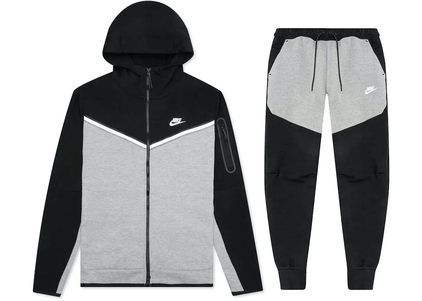 Nike Sportswear Tech Fleece Full Zip Hoodie & Joggers Set Black/Dark Grey Heather/White | 1 + 1 Gratis
