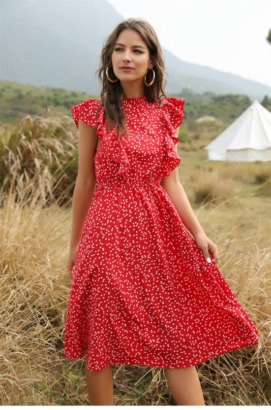 Nikki | Elegante Ruffle Midi-Jurk met Prints