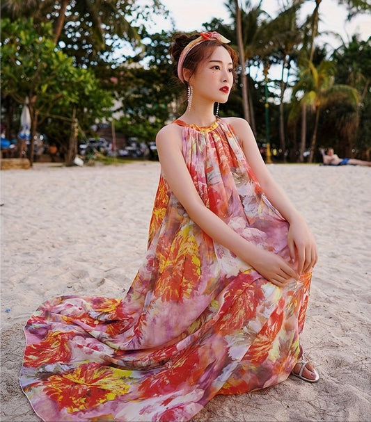 Noor | Bohemian Maxi Jurk met Bloemenprint voor Zomerse Stranddagen