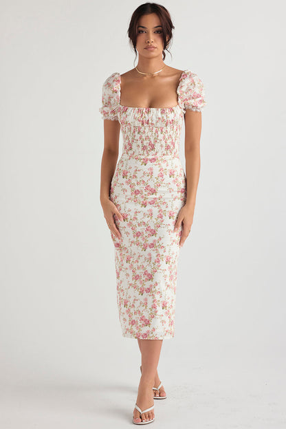 Piper | Elegante Gesmokte Midi-Jurk met Bloemendessin