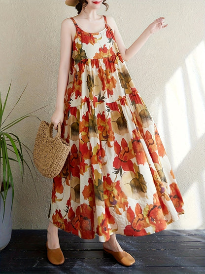 Sheryl | Zomerse Maxi Jurk met Bloemenprint en Spaghettibandjes