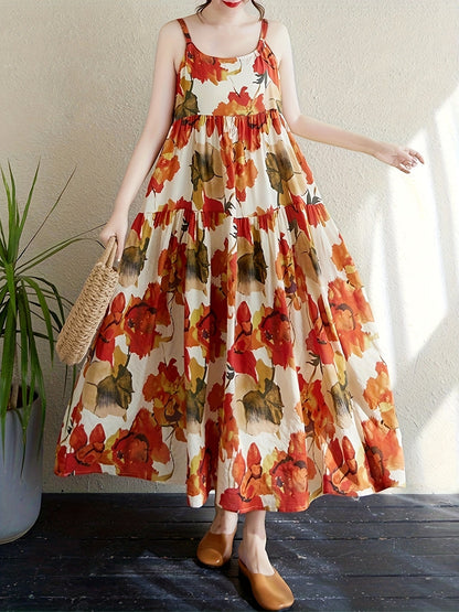 Sheryl | Zomerse Maxi Jurk met Bloemenprint en Spaghettibandjes