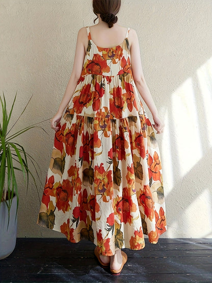 Sheryl | Zomerse Maxi Jurk met Bloemenprint en Spaghettibandjes