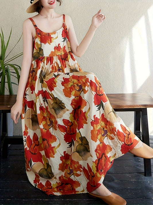 Sheryl | Zomerse Maxi Jurk met Bloemenprint en Spaghettibandjes
