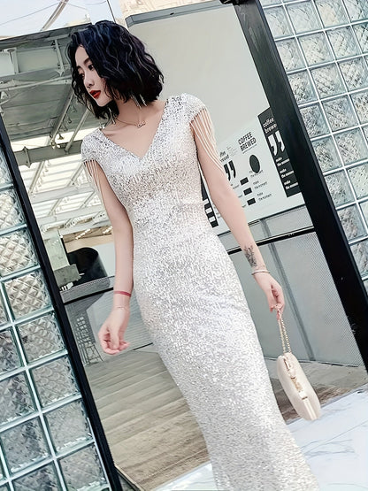 Taylor | Glamour Jurk met Sequins en V-Hals voor Feestelijke Gelegenheden