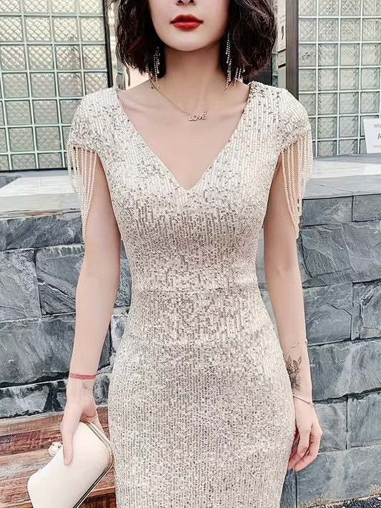Taylor | Glamour Jurk met Sequins en V-Hals voor Feestelijke Gelegenheden