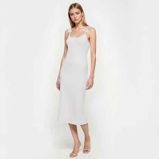 Violet | Elegante Open Rug Midi Jurk met Bloemdetails