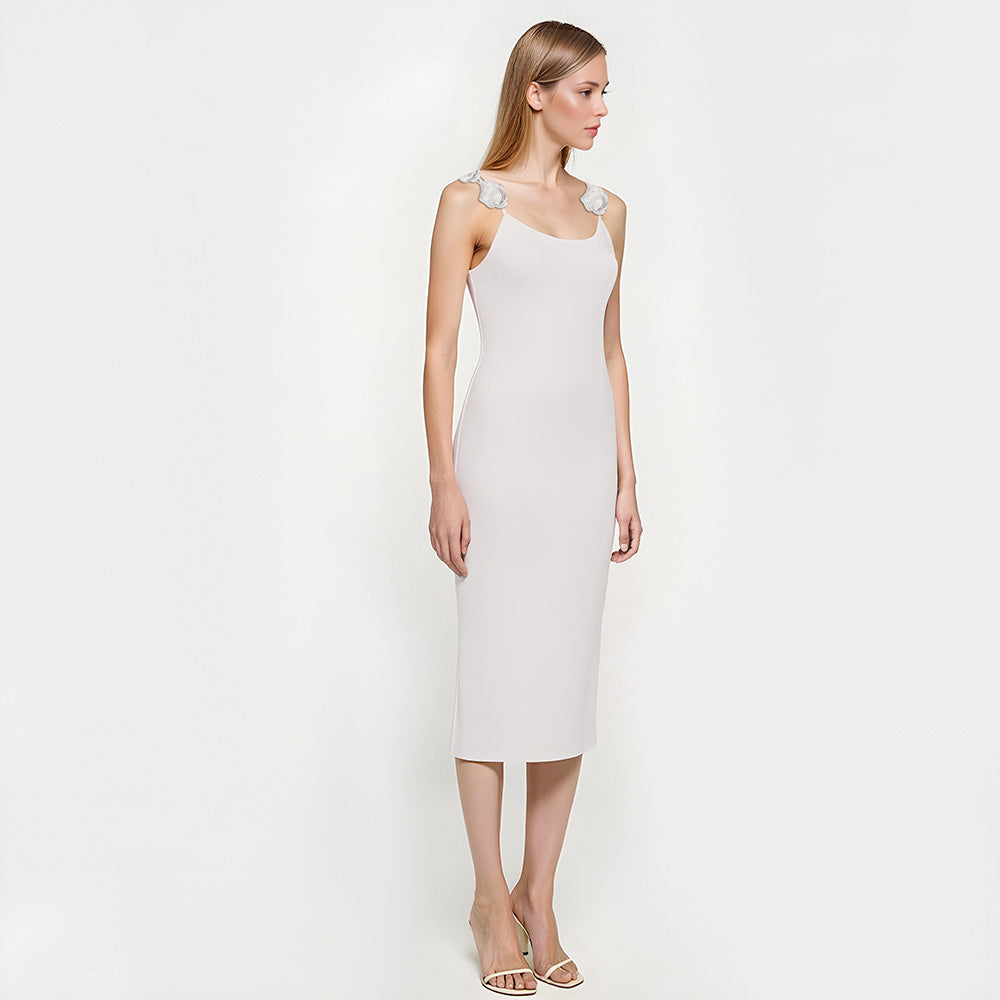 Violet | Elegante Open Rug Midi Jurk met Bloemdetails