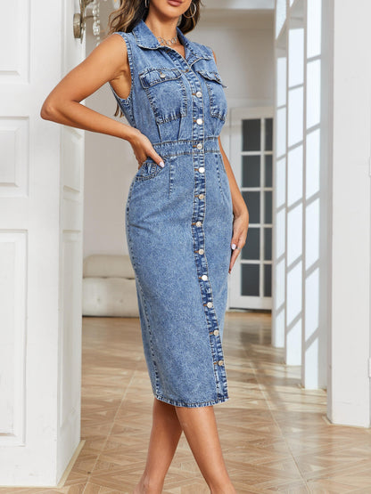 Wendy | Trendy Denim Midi Jurk met Elegante Pasvorm